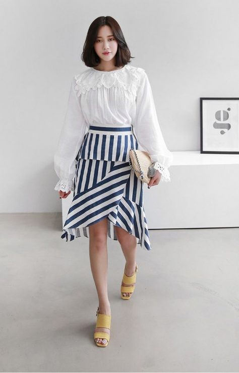 直條紋裙子 　裙子穿搭